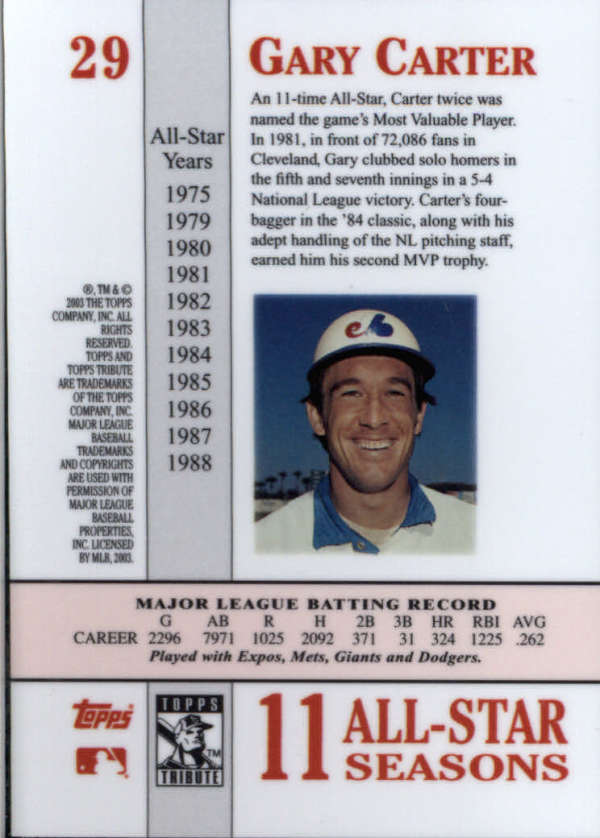 2003 Topps Tribute Perennial All-Star Edition #29 Gary Carter NM-MT Montreal Expos 