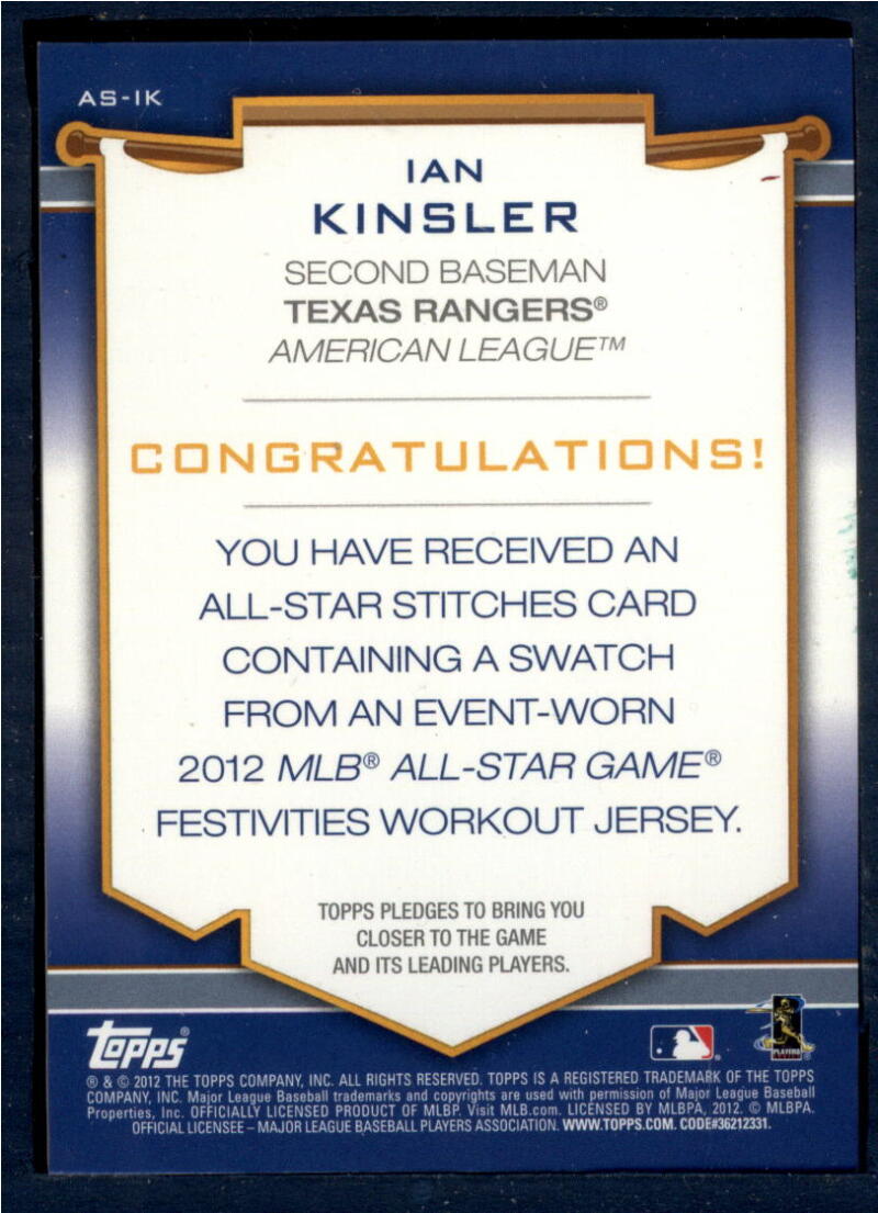2012 Topps Update All-Star Stitches R.A. Dickey #ASRD - Mets - Jersey