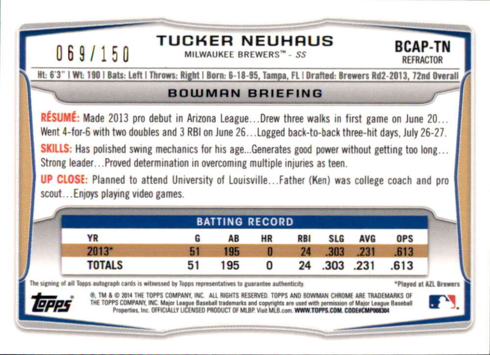 2014 BOWMAN CHROME PROSPECT AUTOGRAPH ANDREW TOLES #BCAP-AT Tampa Bay Rays