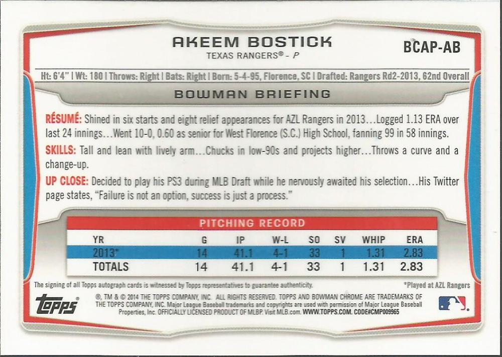 2014 Bowman Chrome Prospects Autographs Baseball Checklist Ultimate