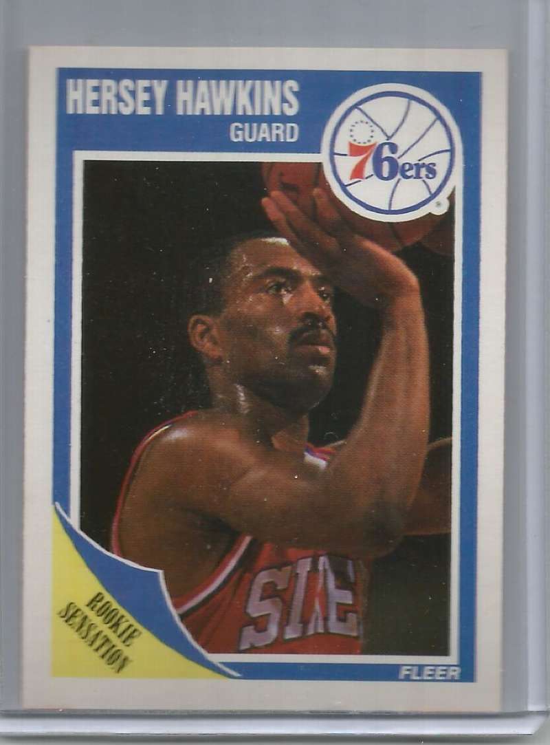 1989-90 Fleer #117 Hersey Hawkins Philadelphia 76ers (RC - Rookie Card) (UER)(Born 9/29/65, should be 9/9/65) NM-MT NBA 
