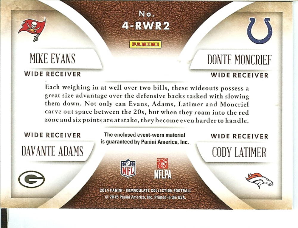 2014 Panini Immaculate Collection Quads Football Checklist