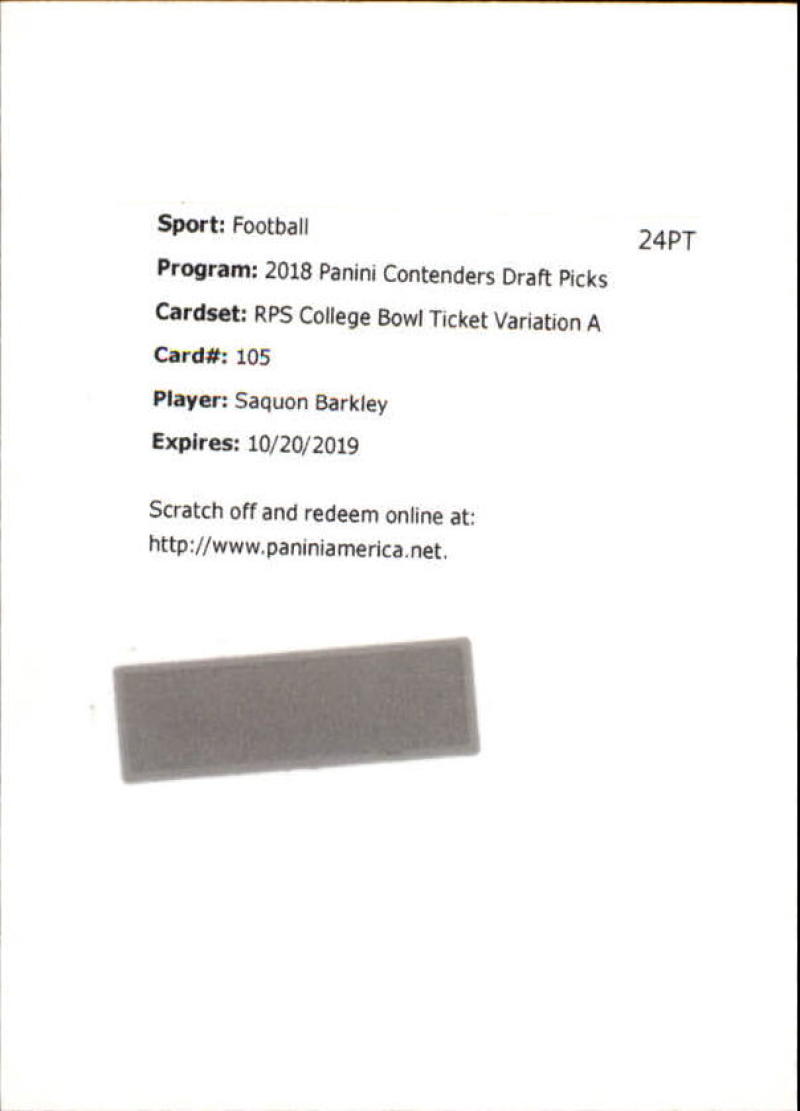 2018 Panini Contenders Draft Picks RPS College Bowl Ticket Variation A