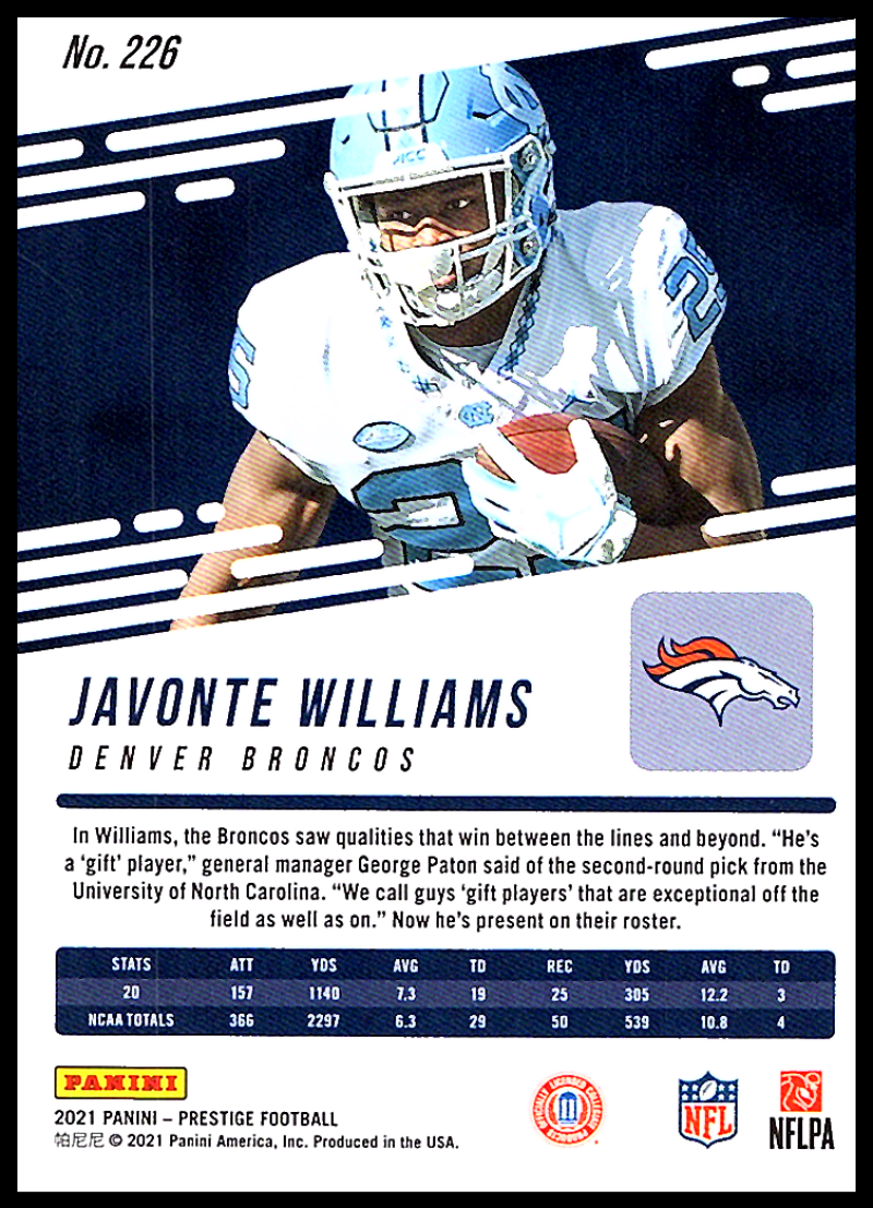 2021 Panini JAVONTE WILLIAMS (6) Card Rookie Lot - Denver Broncos