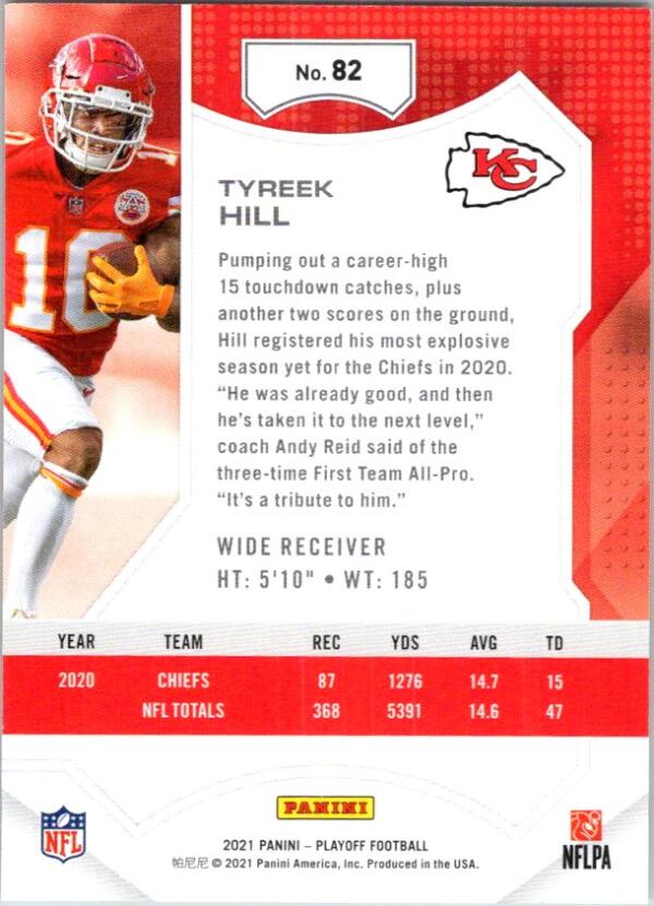 Tyreek Hill 2021 Donruss Football Photo Variation Card #117 Chiefs No  Helmet NFL