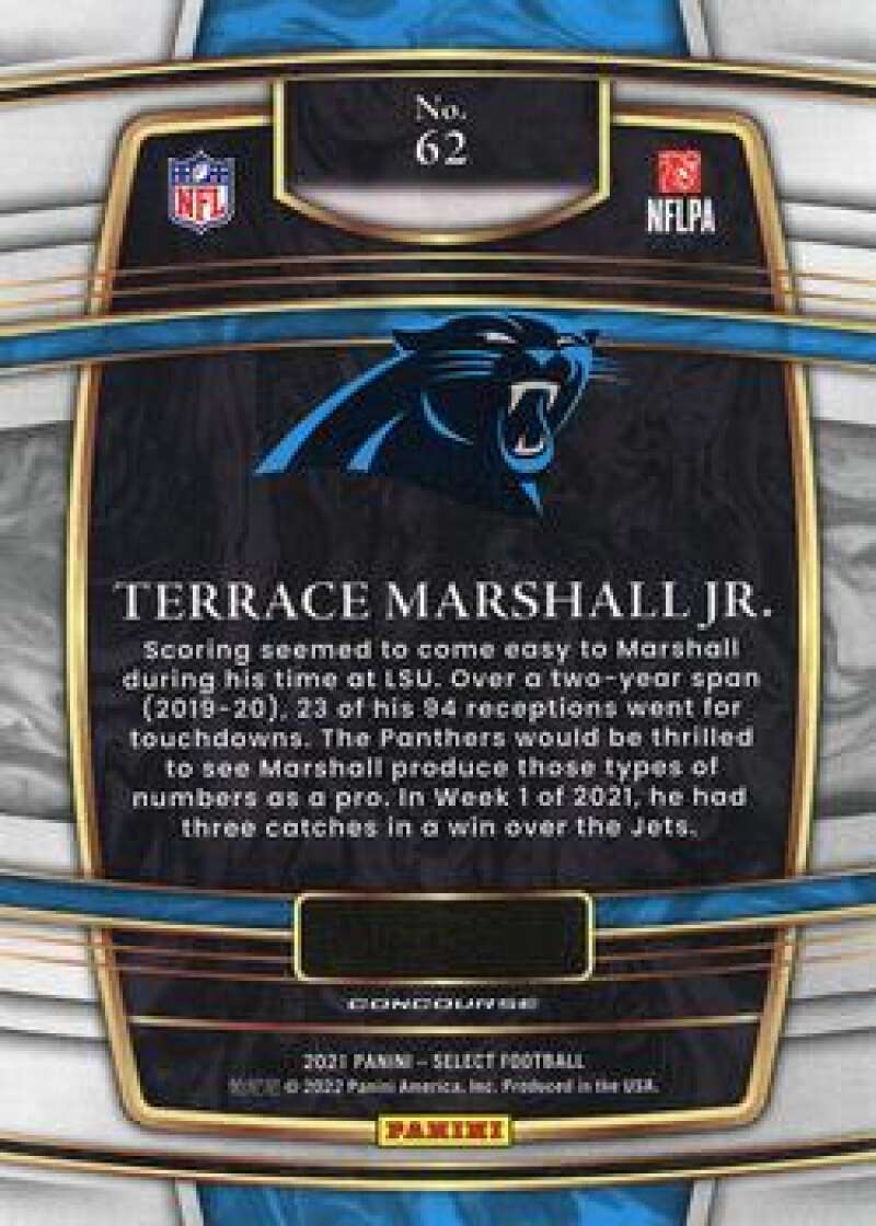 2021 TERRACE MARSHALL JR SELECT FOOTBALL ROOKIE SILVER CONCOURSE LEVEL  PANTHERS