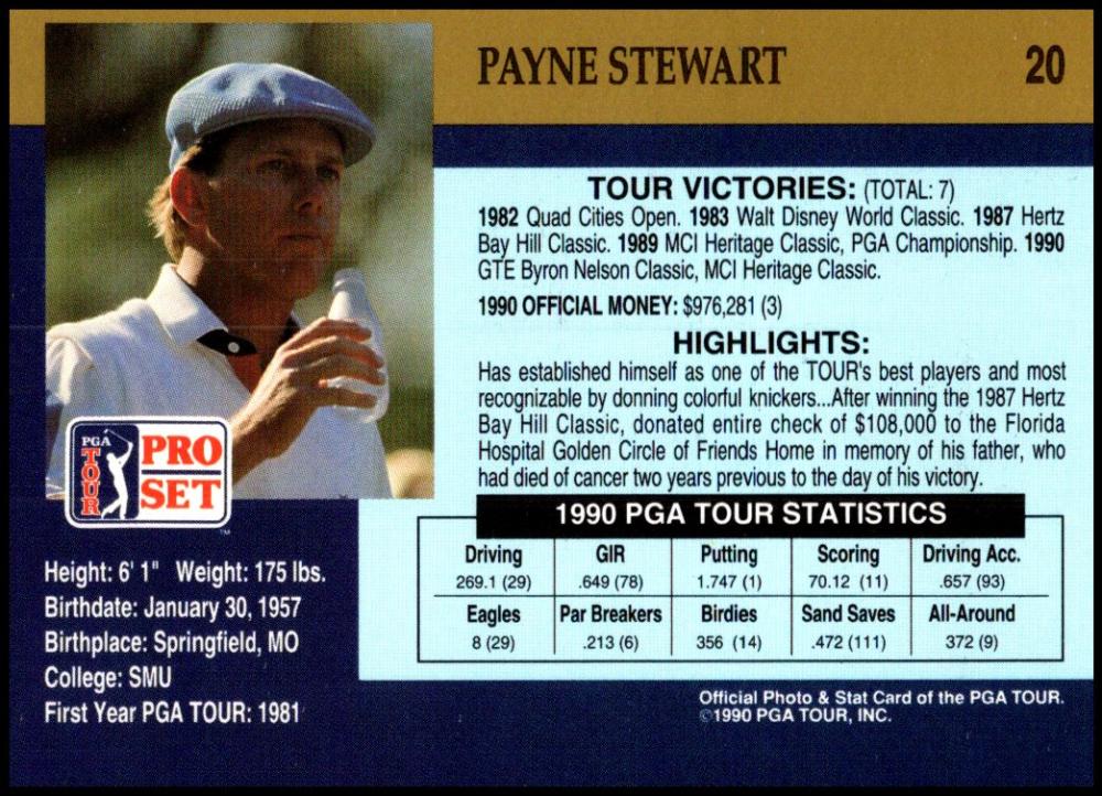 1990 Pro Set #20 Payne Stewart  RC 