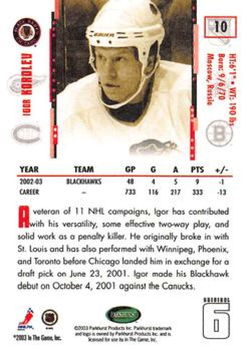 2003-04 Parkhurst Original Six Chicago Blackhawks - Pick A Card