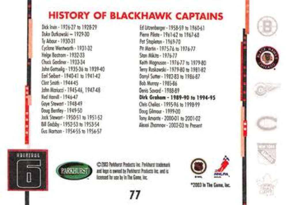 2003-04 Parkhurst Original Six Chicago Blackhawks - Pick A Card