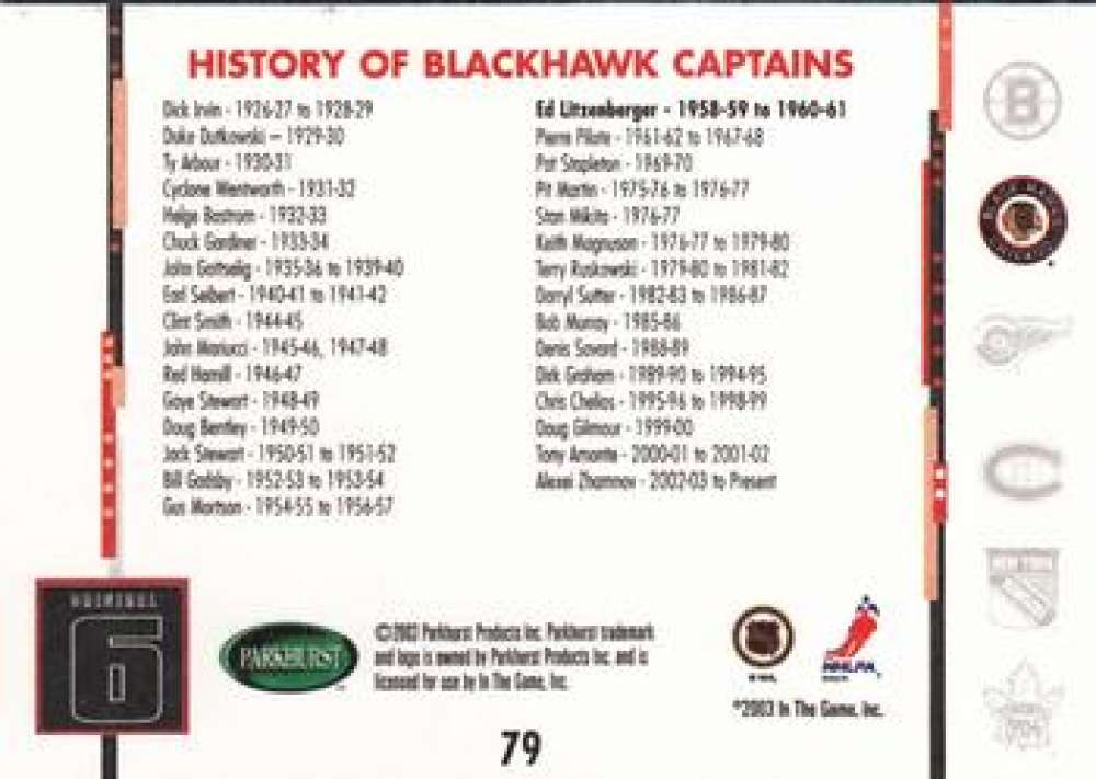 2003-04 Parkhurst Original Six Chicago Blackhawks - Pick A Card