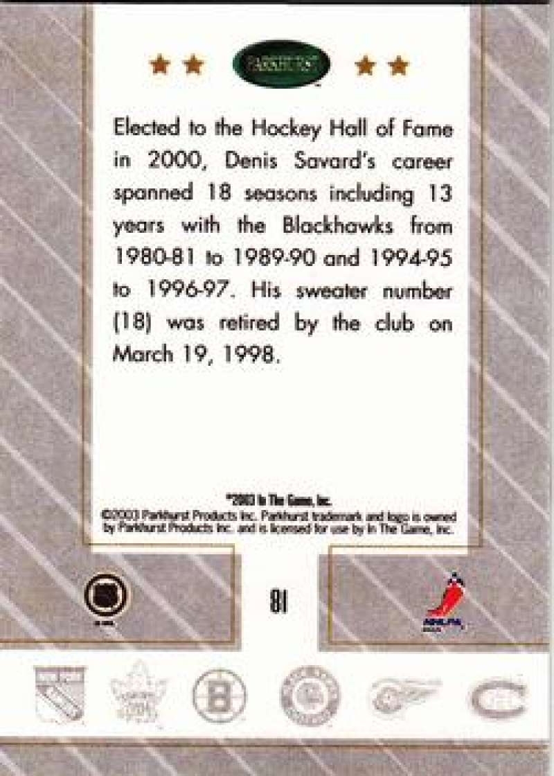 2003-04 Parkhurst Original Six Chicago Blackhawks - Pick A Card